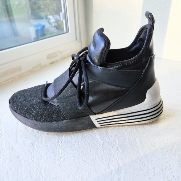 BLACK & WHITE / METALIC TIGHT MESH FRONT HIGH FASHION BOOTS/SNEAKERS  SZ 9 - Picture 7 of 11